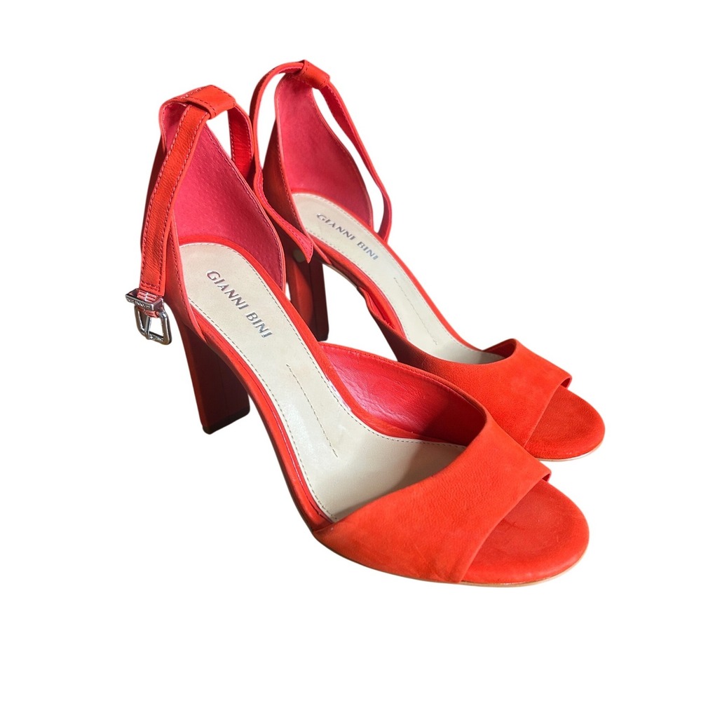 Gianni Bini Ankle Strap Sandals Women 8.5 Red Block Heel Suede Open Toe heels